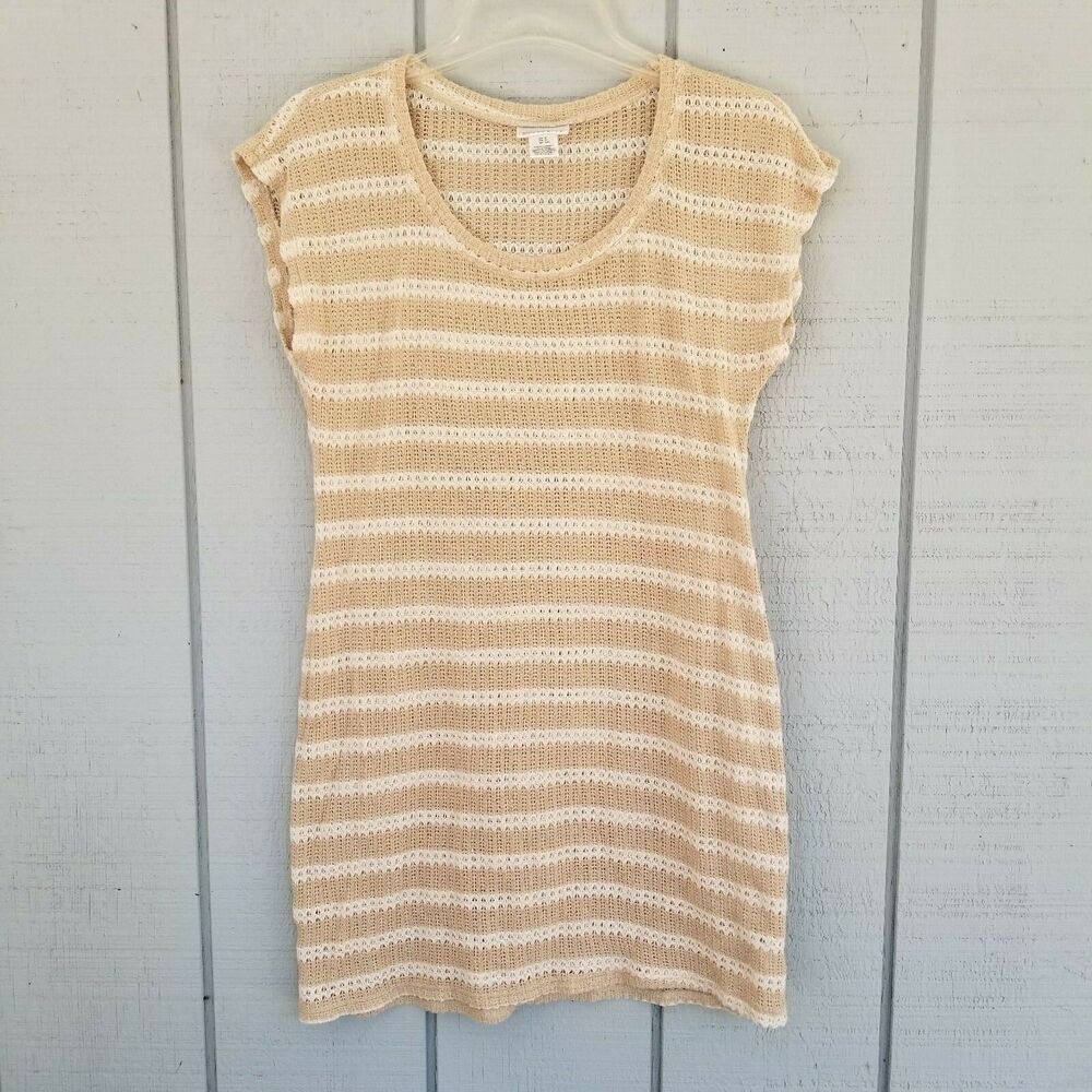 Motherhood Maternity Tunic Top Womens Small White Tan Stripe Ltwt Sweater Knit
